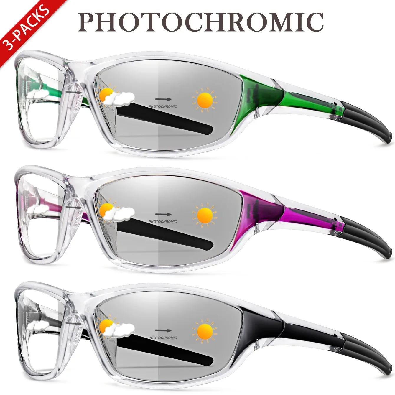 Óculos de sol fotocromáticos para ciclismo com 3 pares