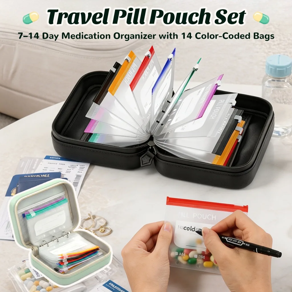 Organizador portátil para comprimidos com 14 bolsos