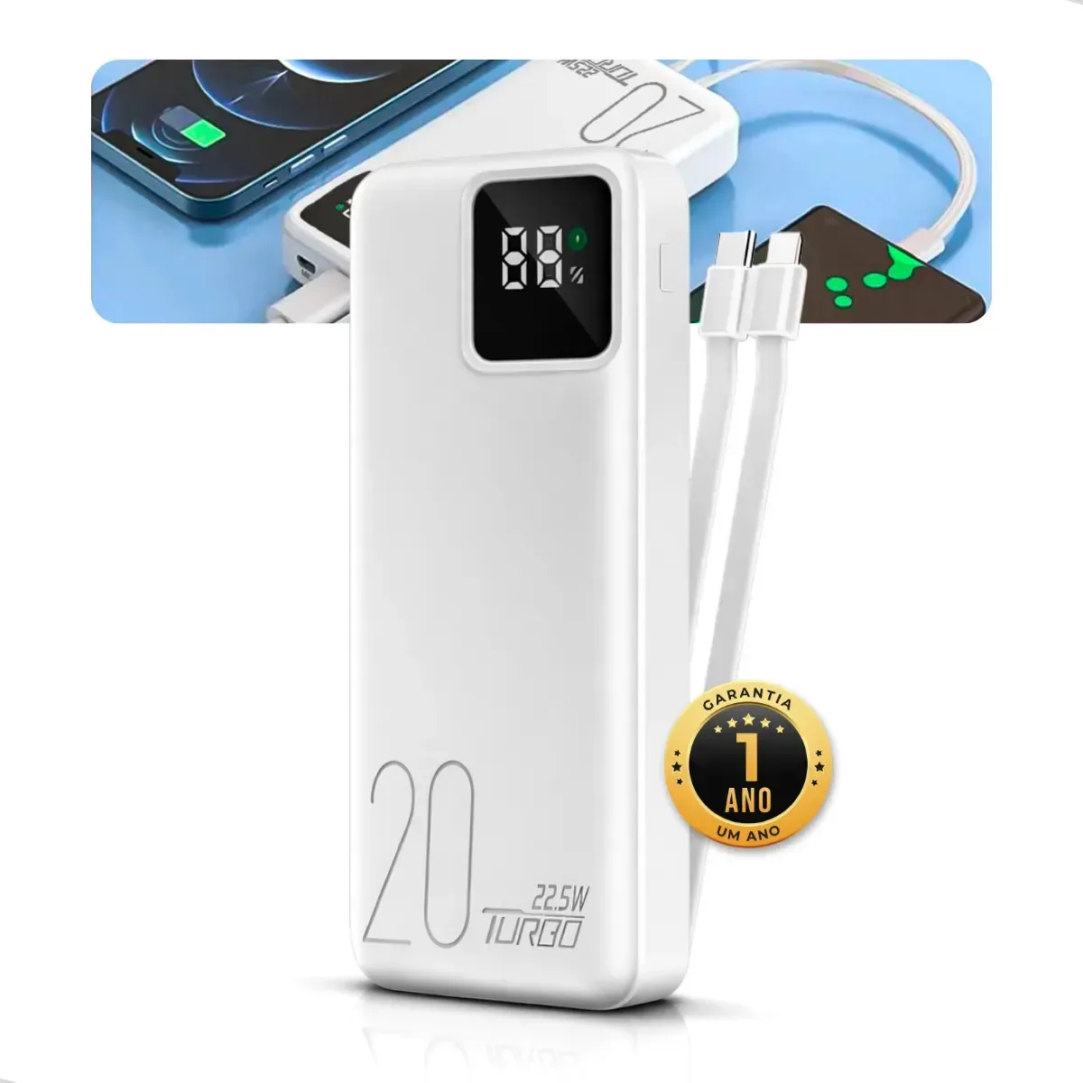 Power bank Nixzen de 20000 mAh com visor
