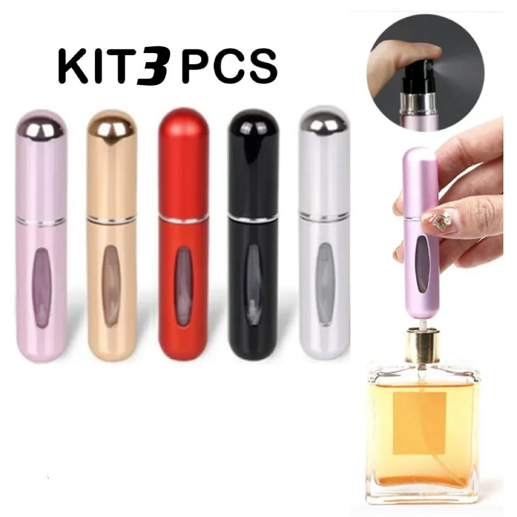 Kit com três frascos spray recarregáveis para perfume