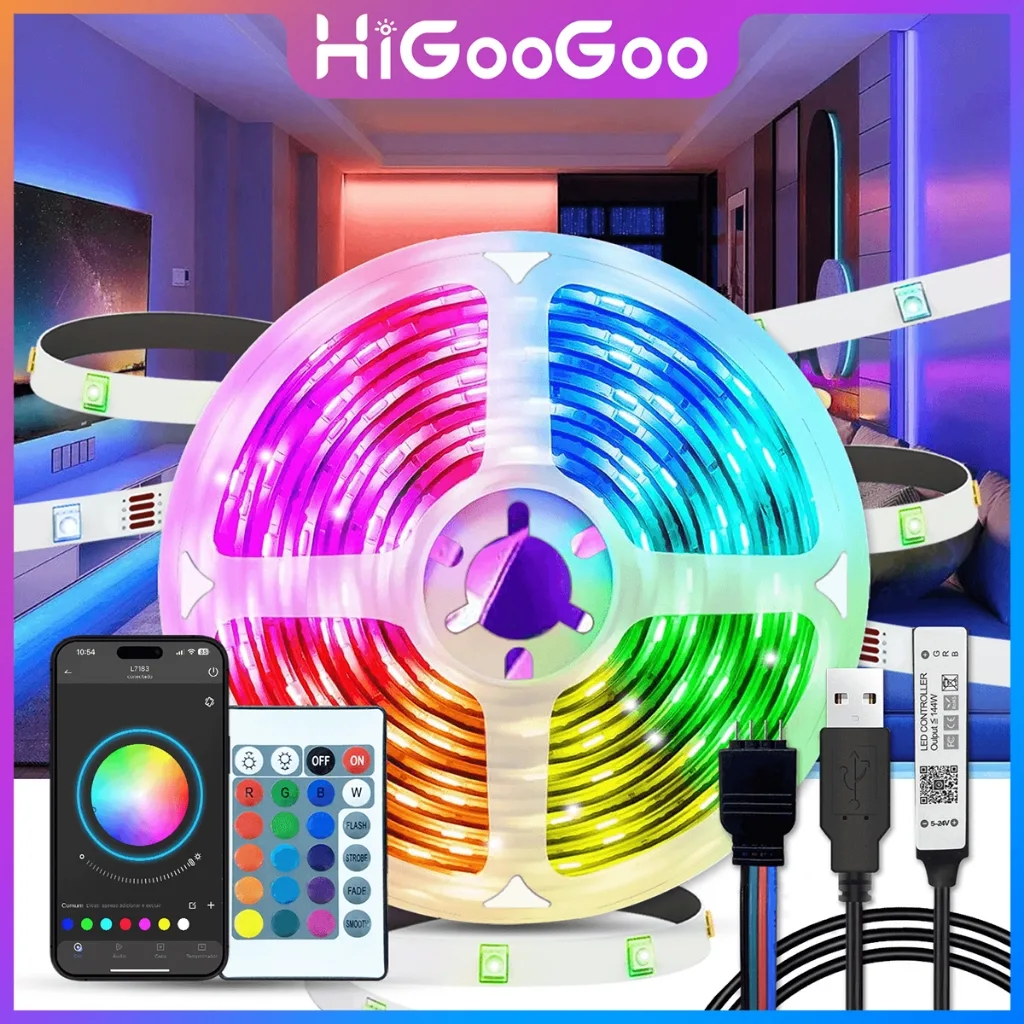 Fita LED HiGooGoo RGB com controle remoto