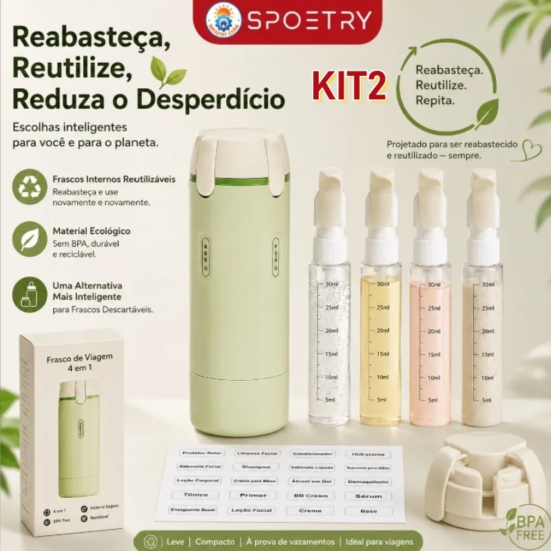 Kit de quatro frascos de viagem recarregáveis
