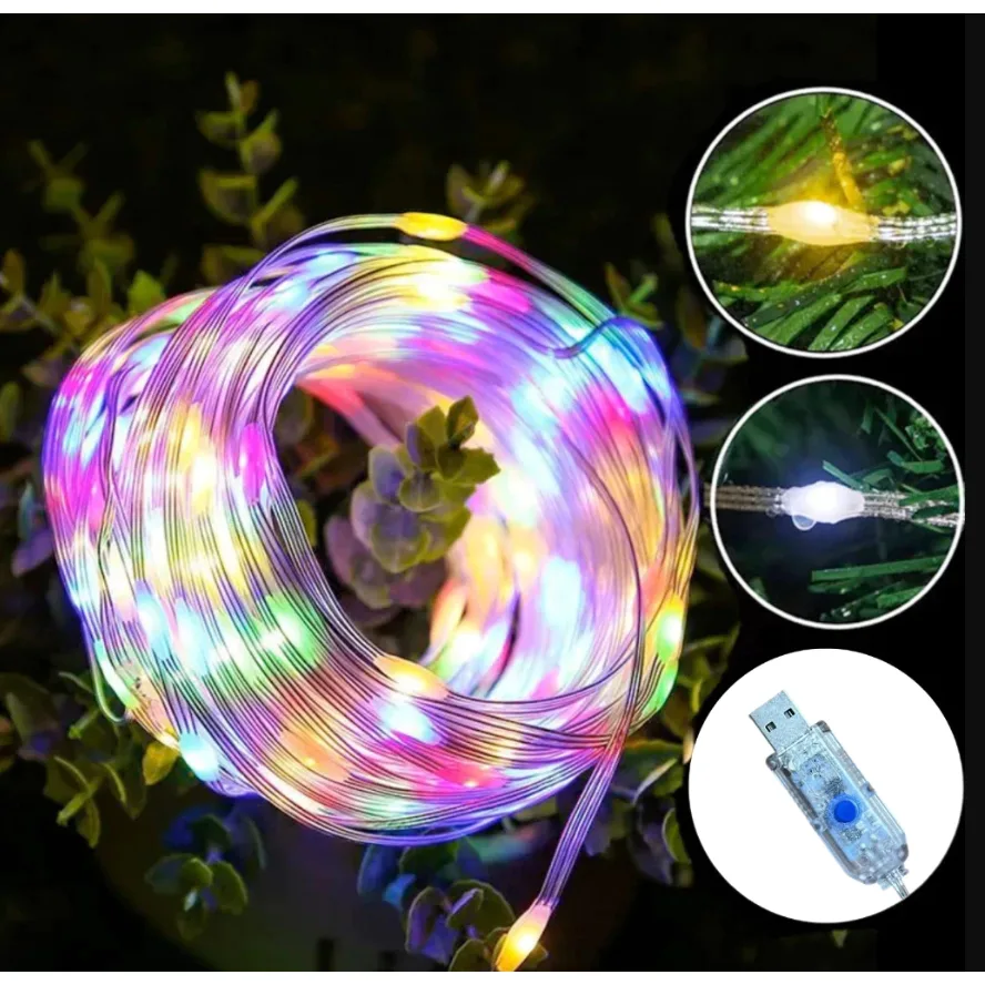 Decoração para Árvore de Natal USB RGB/Luz Quente 100/200 LED 10/20M à Prova D'água