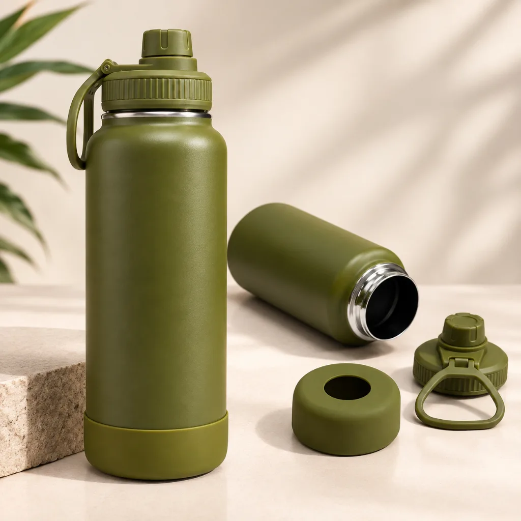 Garrafa térmica de inox com capa de silicone