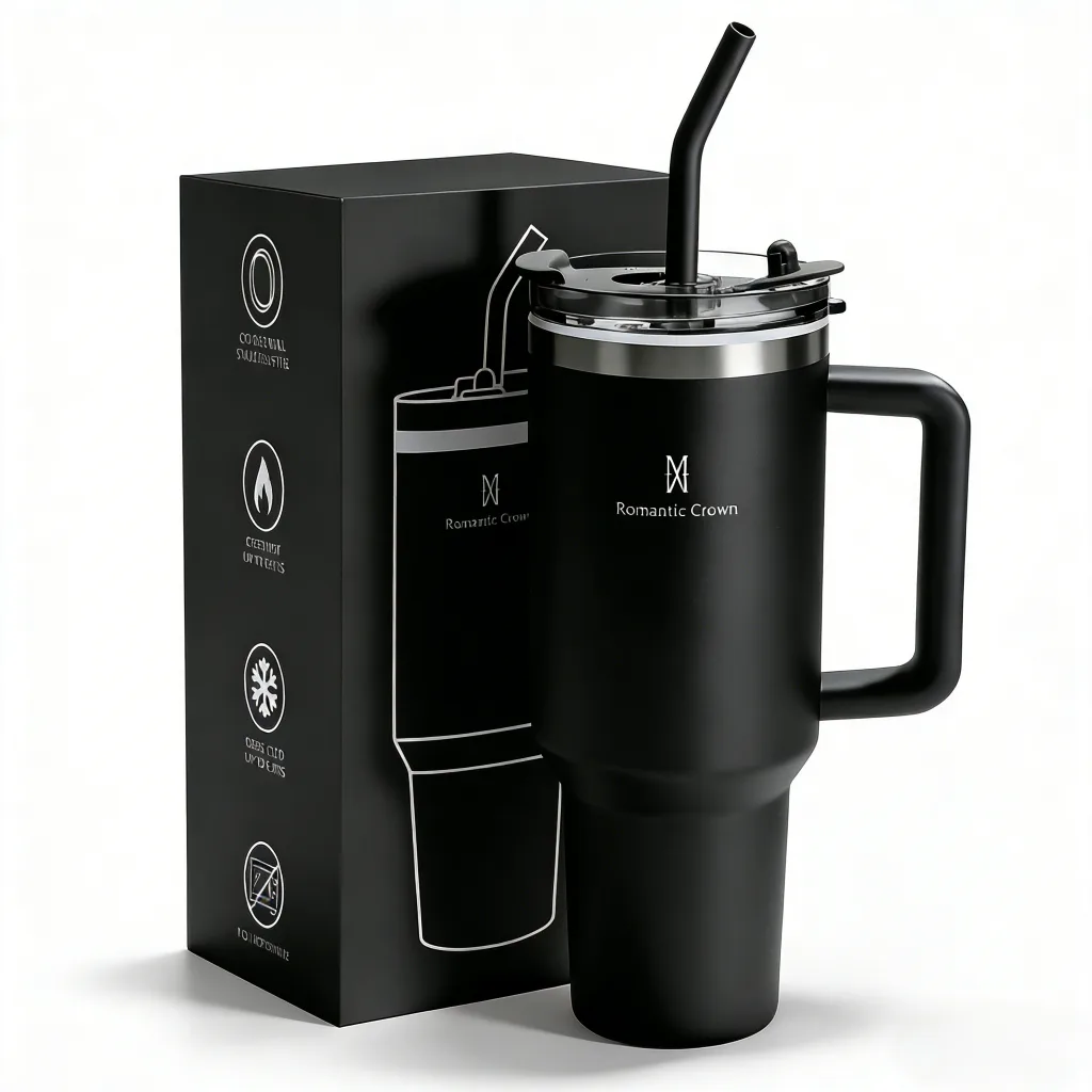 ROMANTIC CROWN Copo Térmico Inox Portátil 1200ml/600ml com Tampa e Canudo Garrafa Térmica Inoxidável