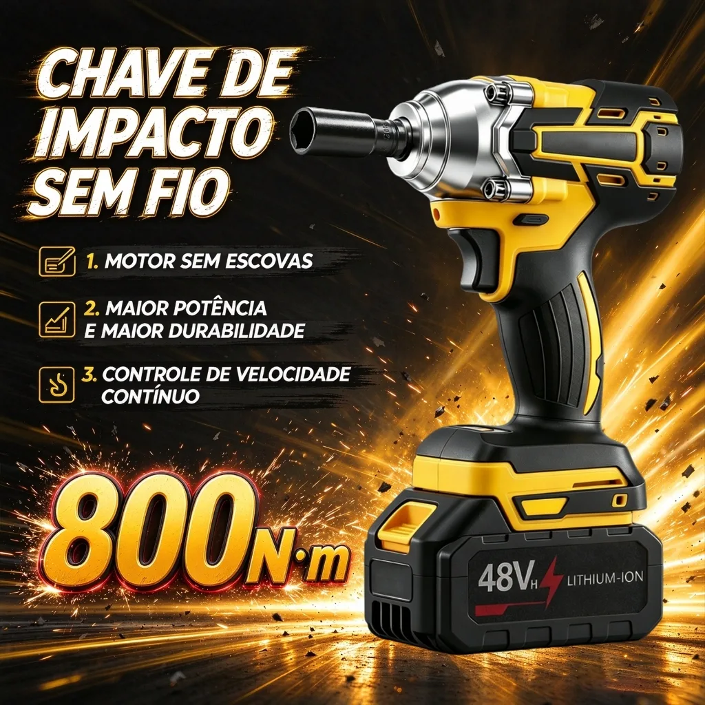 Chave de impacto sem fio de 48 V e alto torque