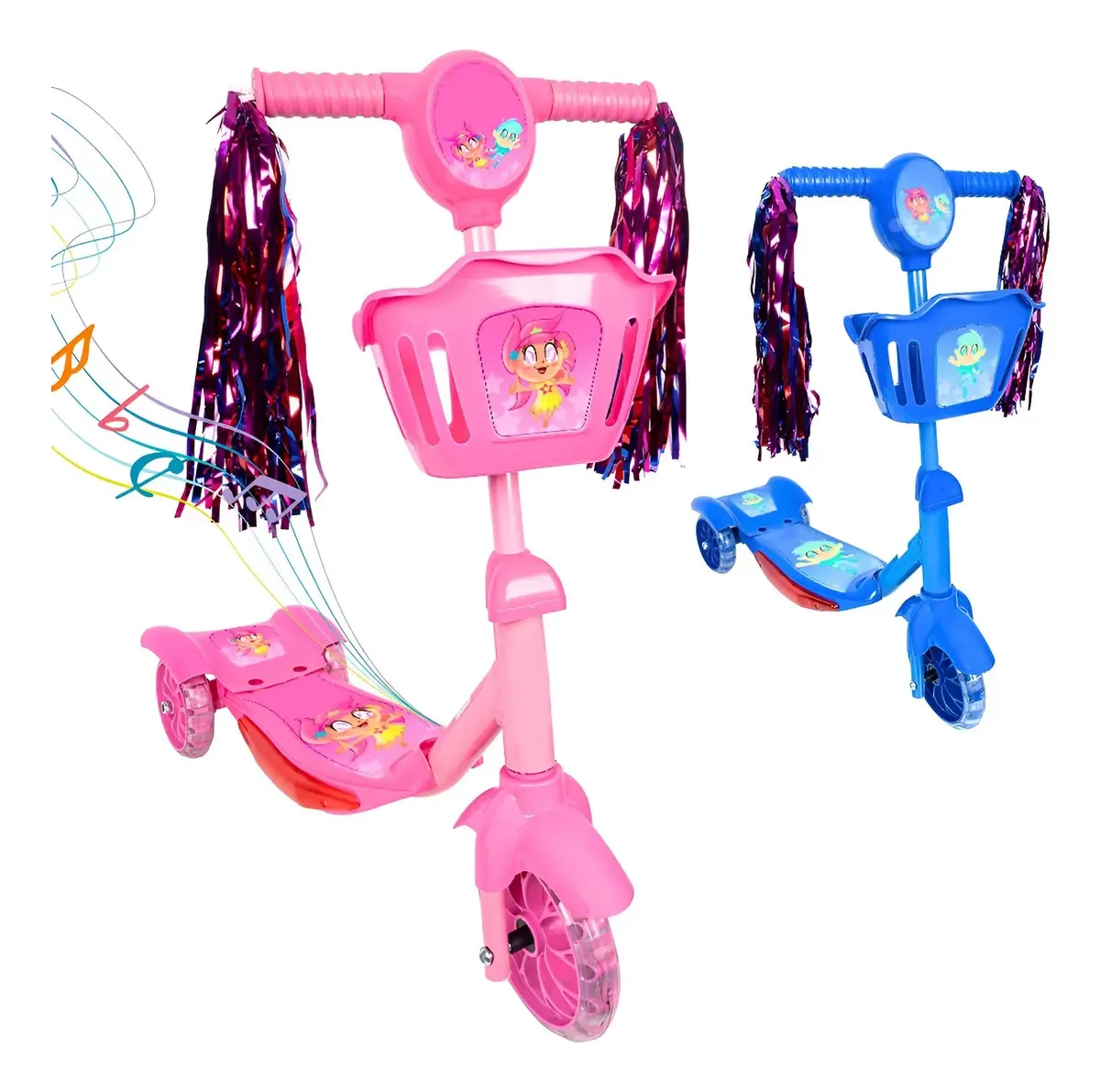 Patinete infantil de três rodas com luzes
