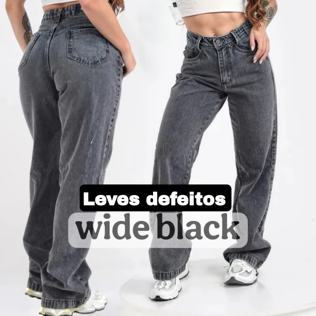 Calça jeans feminina wide leg com leves defeitos
