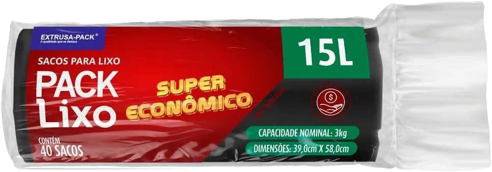Sacos para lixo pretos de 15 litros