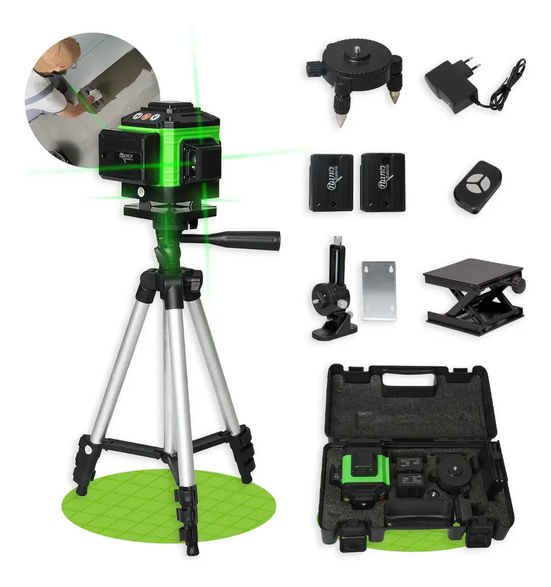 Nível a laser verde de 12 linhas com tripé