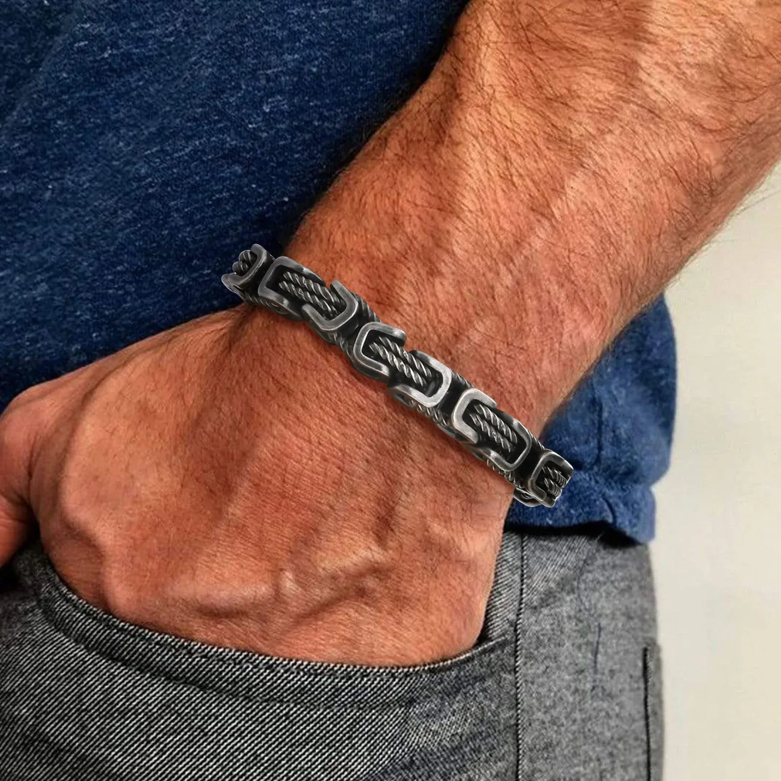Pulseira Vnox bizantina vintage de elos quadrados