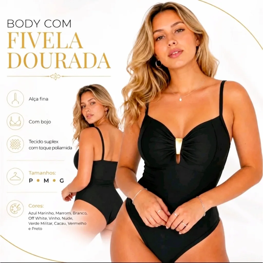 Body feminino com bojo e detalhe de fivela
