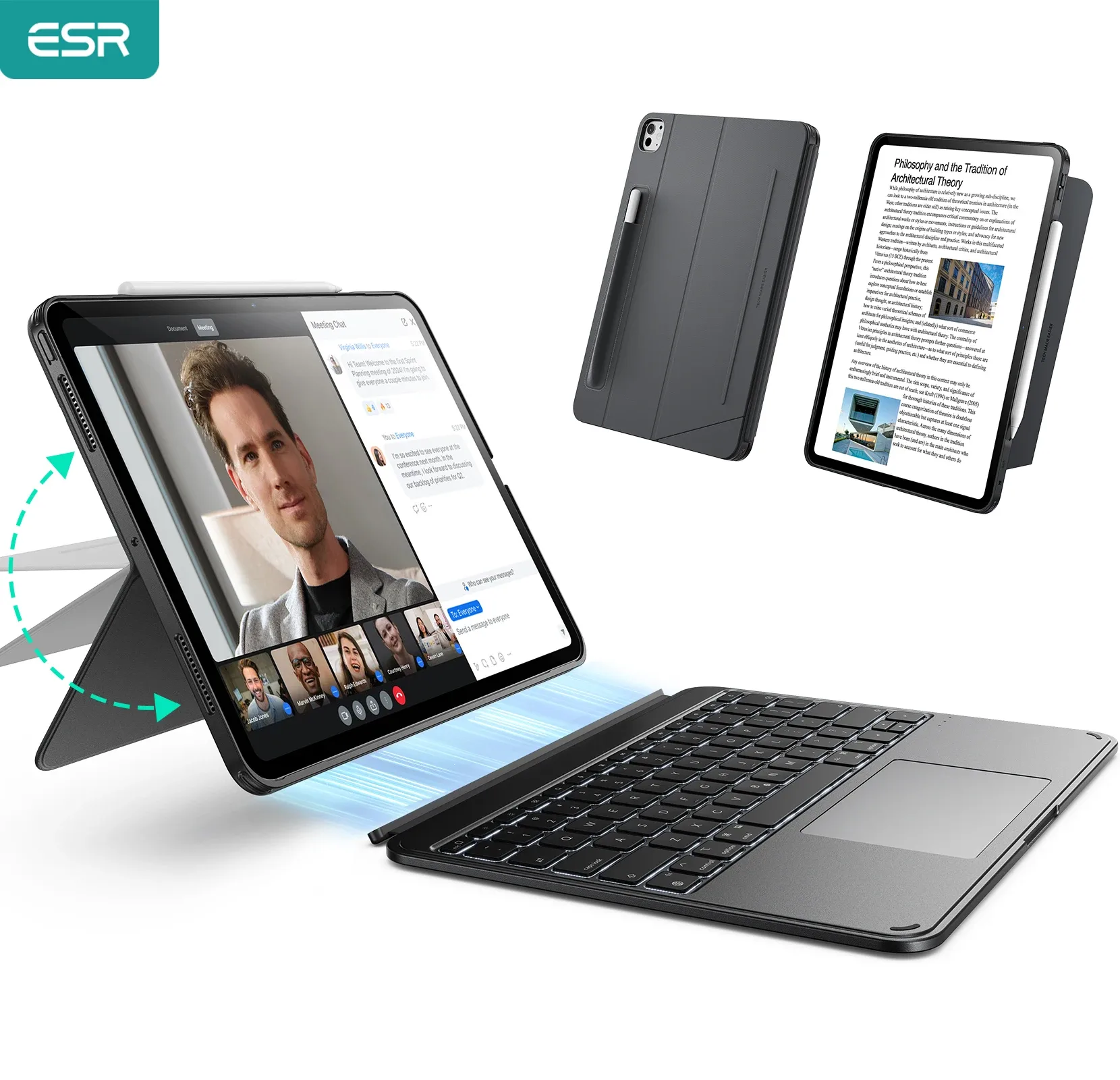 Capa teclado magnética ESR para iPad Pro e iPad Air
