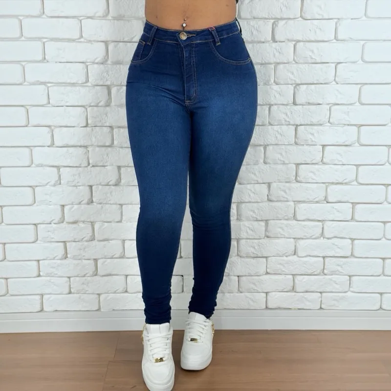 Calça jeans feminina com Lycra de cintura alta