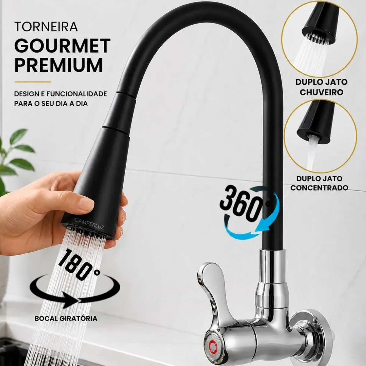 Torneira gourmet Camperluz flexível para cozinha
