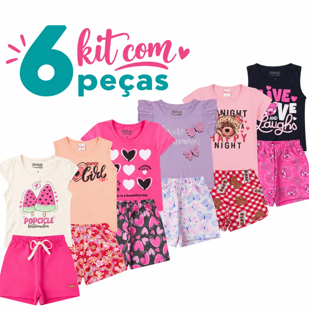 Kit infantil feminino com 6 peças de roupas