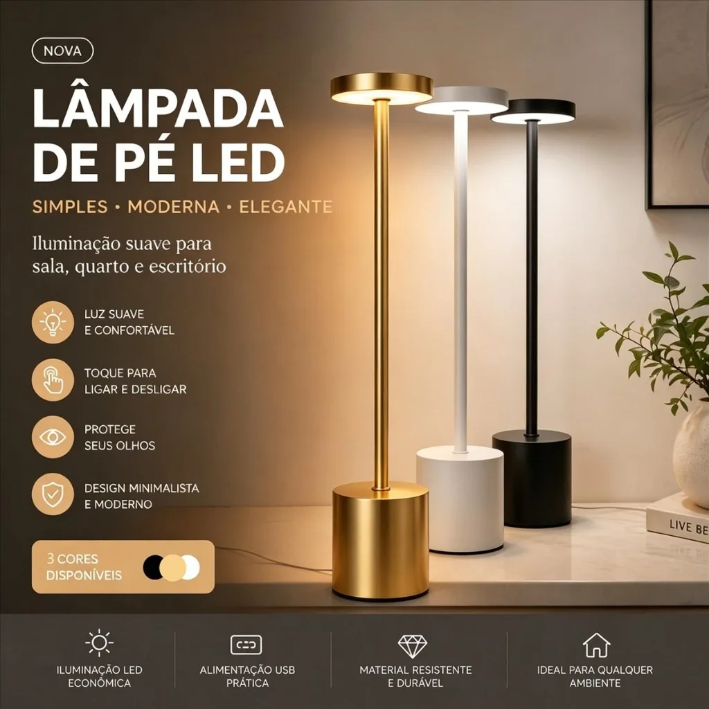 Luminária de mesa LED 3 em 1 recarregável
