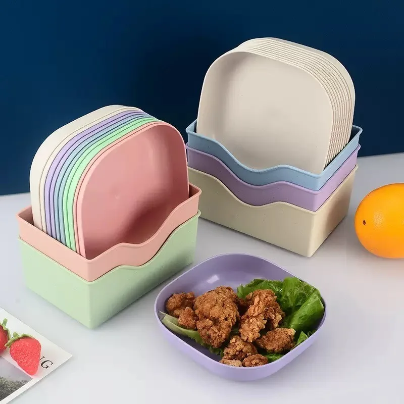 Kit com 10 pratos quadrados e suporte