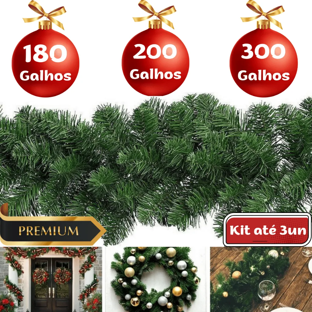 Festão aramado natalino com galhos grossos