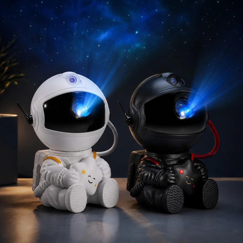 Mini projetor astronauta com luz de galáxia