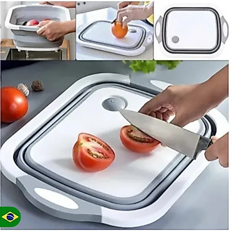 Tábua e cesta retrátil de silicone para cozinha