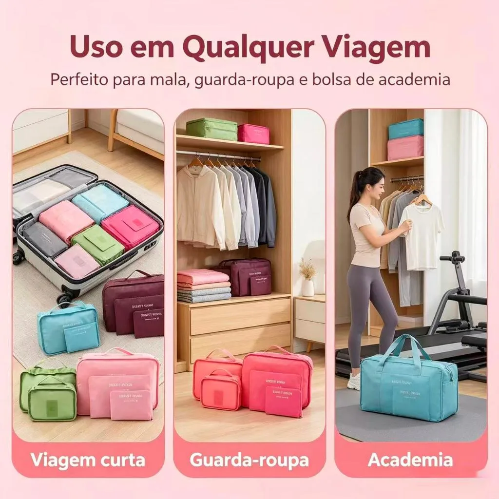 Kit organizador de mala para viagem com 6 peças