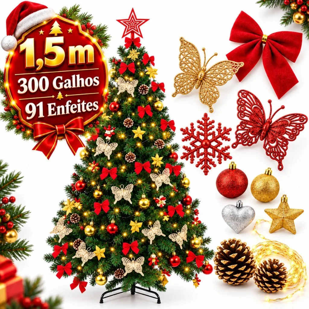 Árvore de Natal decorada de 1,5 m