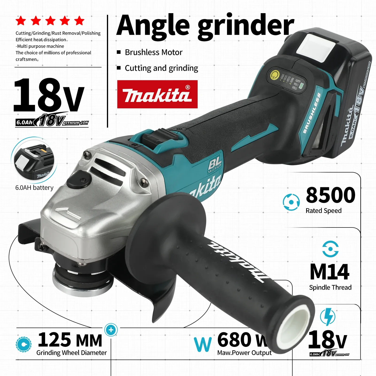 Esmerilhadeira Makita DGA504 sem fio de 18 V