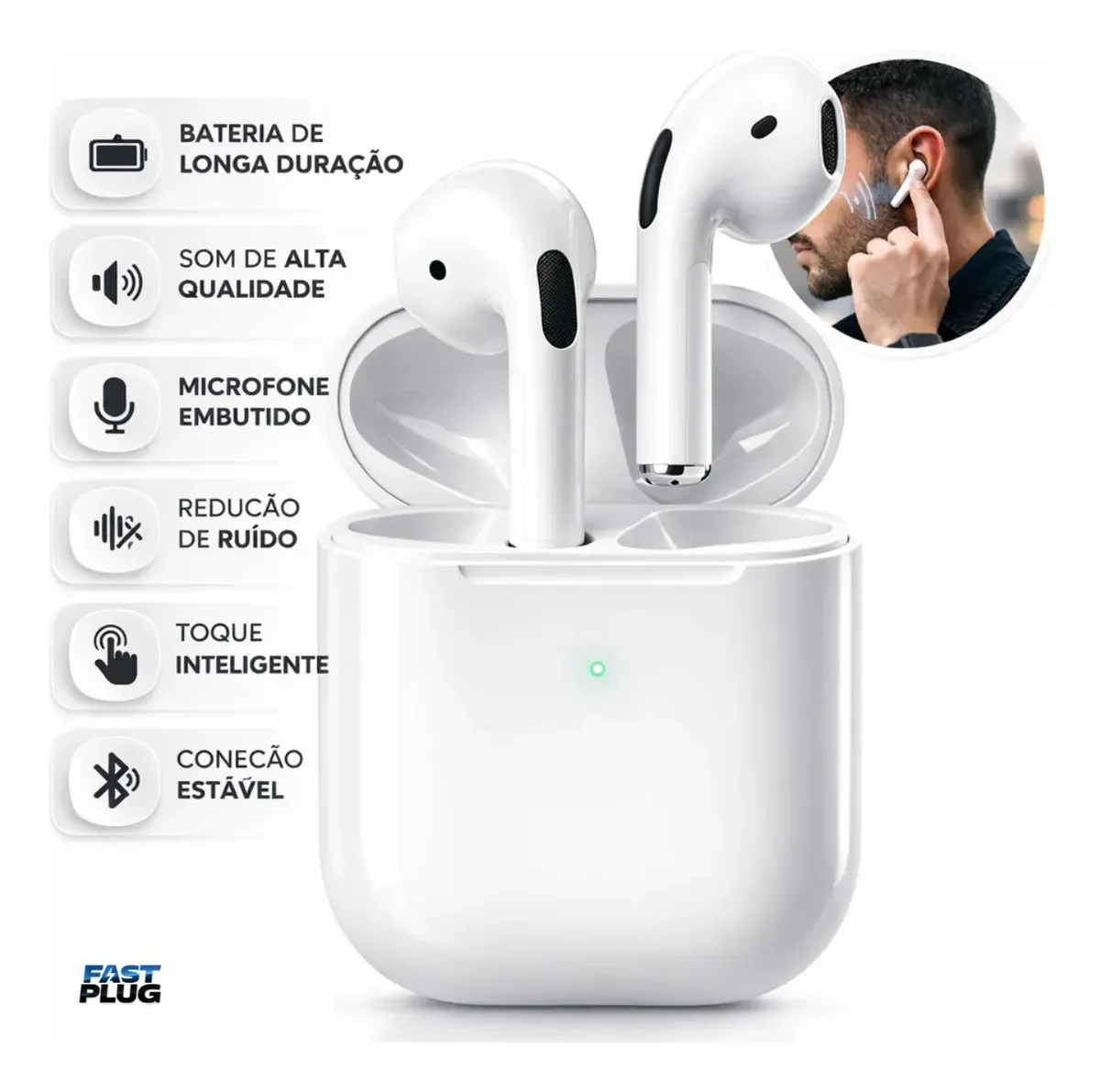 Fone de ouvido Bluetooth Pro 4 branco com estojo