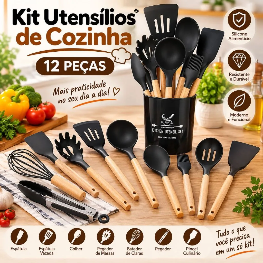 Kit de utensílios de cozinha em silicone