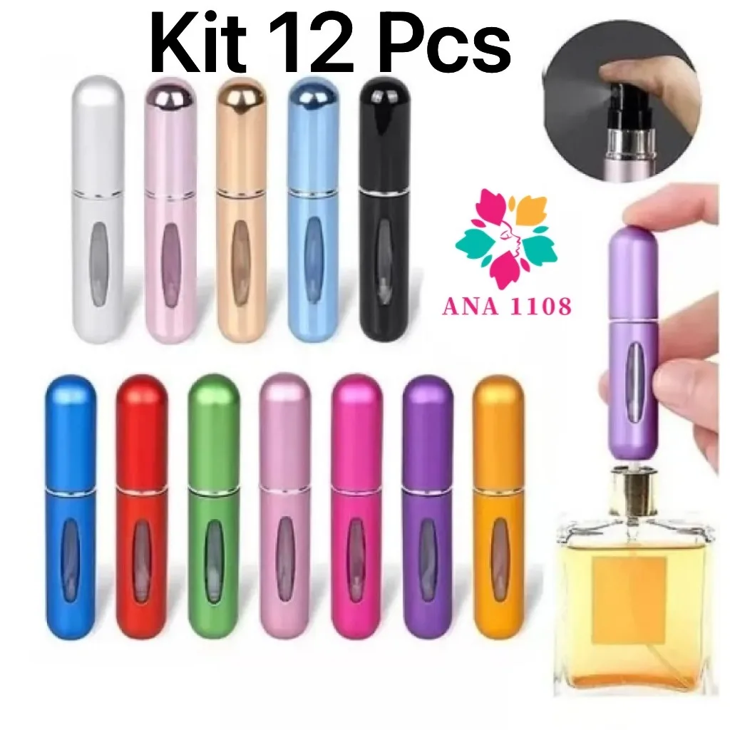 Kit com 12 frascos de perfume recarregáveis
