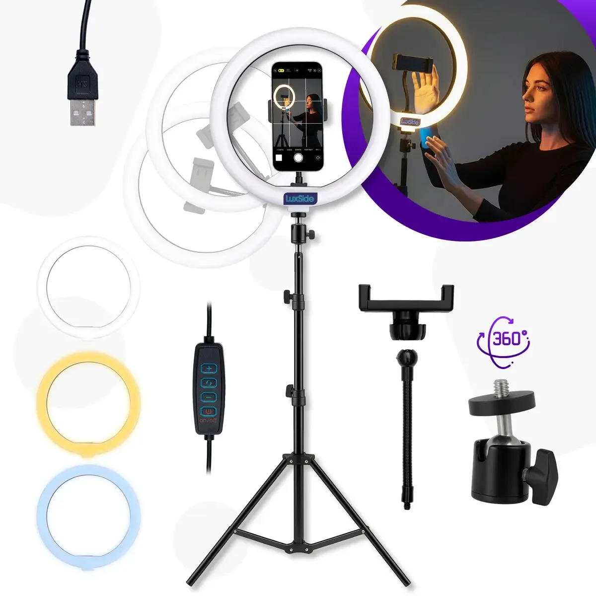Ring light Luxside de 10 polegadas com tripé