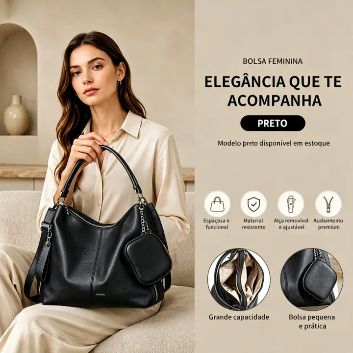 Bolsa mochila feminina Tomi Mito em couro PU