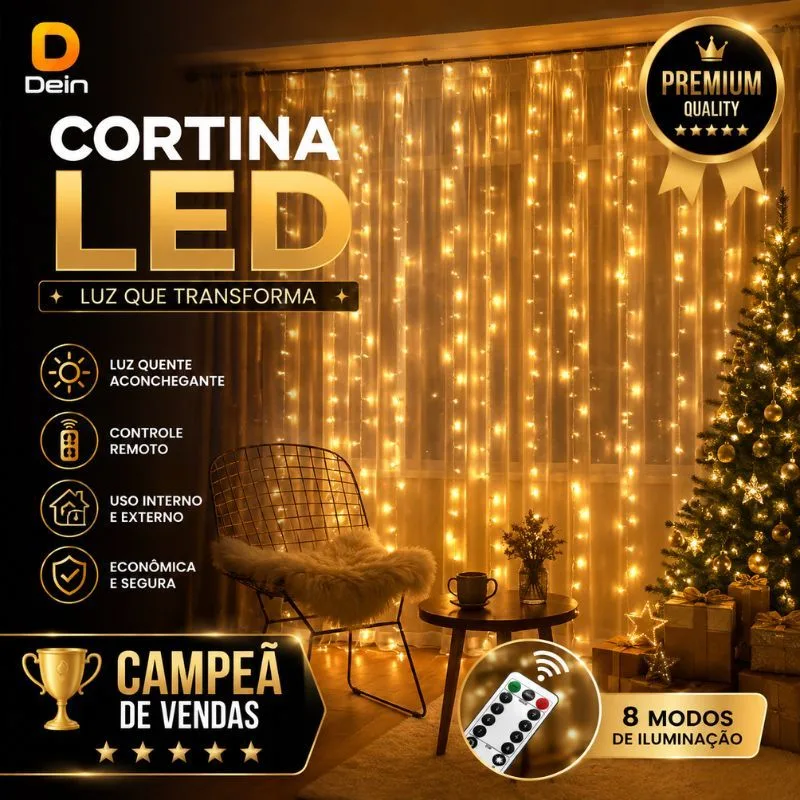 Cortina de luz com 300 LEDs para decoração
