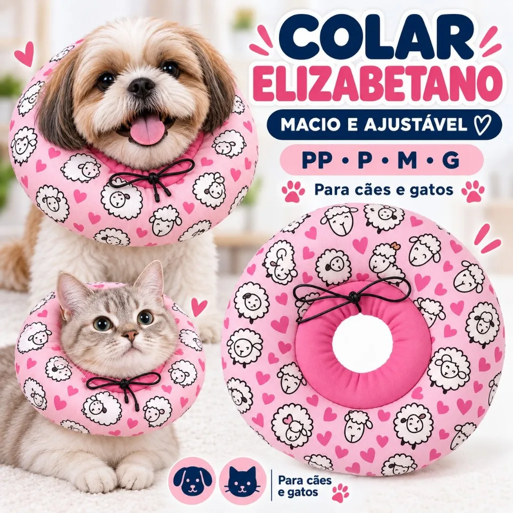 Colar elizabetano ajustável para cães e gatos