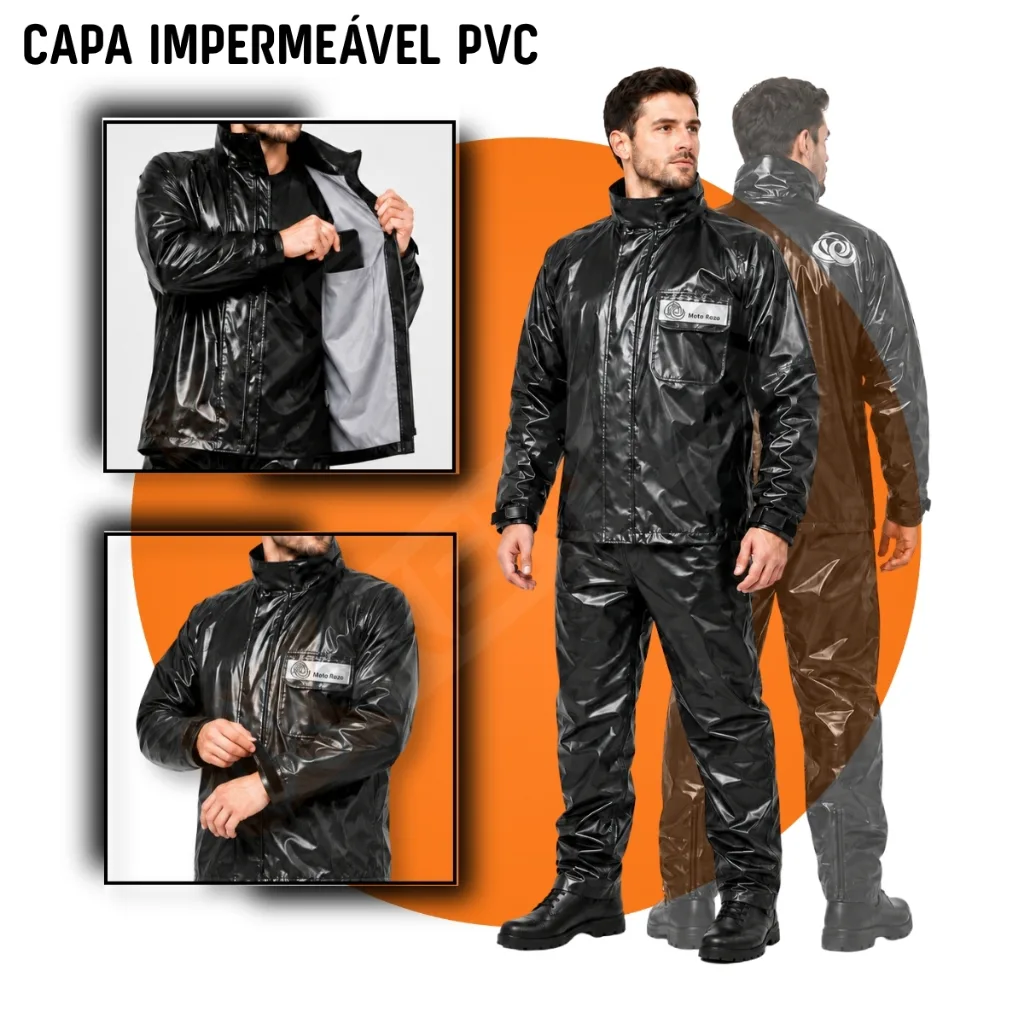 Capa de Chuva Conjunto Completo PVC Impermeável para Motoqueiro Adulto