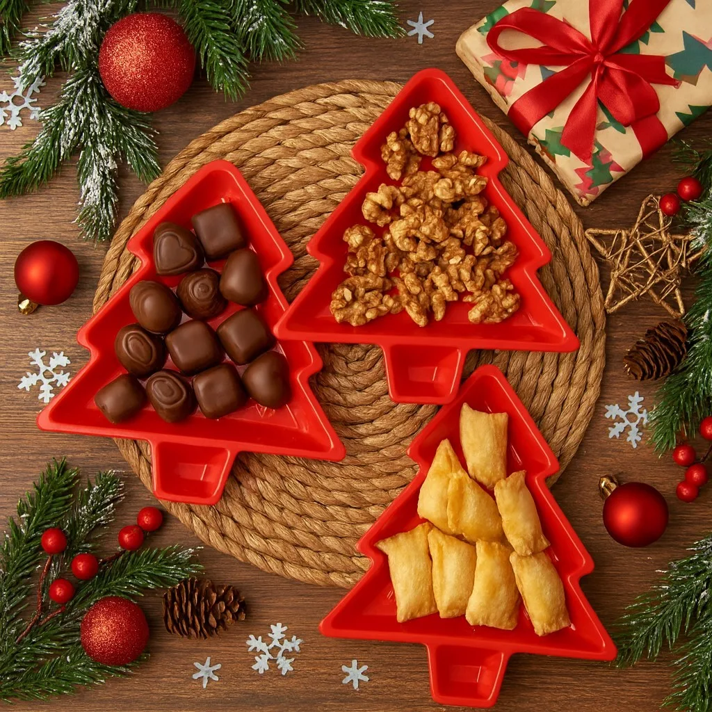 Kit com três pratos natalinos decorativos
