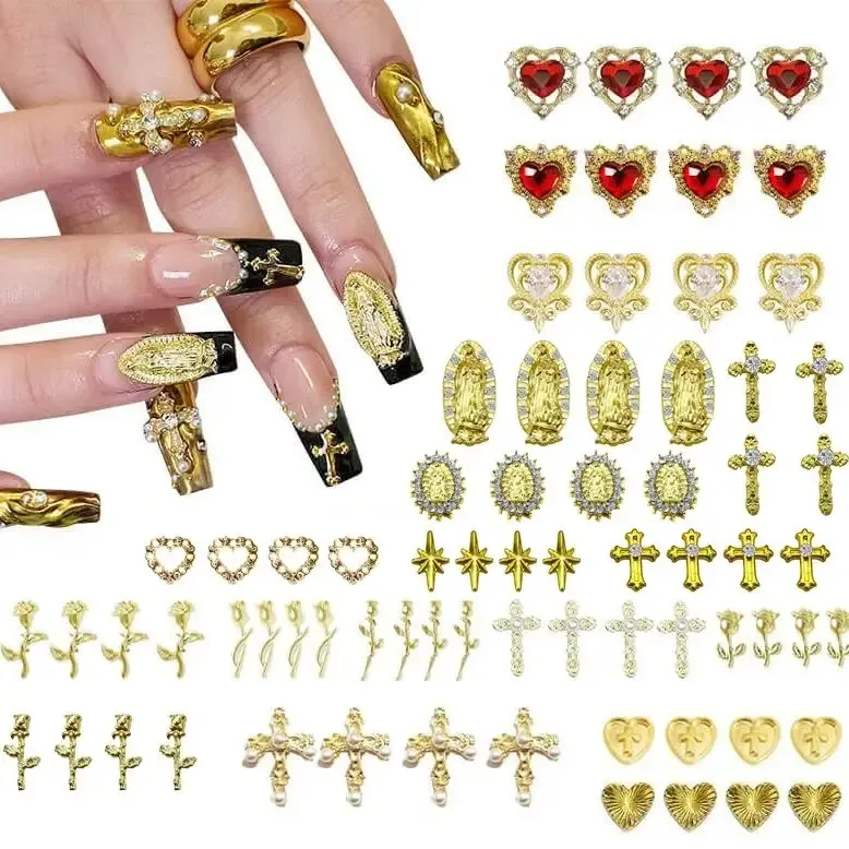 Conjunto de adornos dourados para unhas com 72 peças
