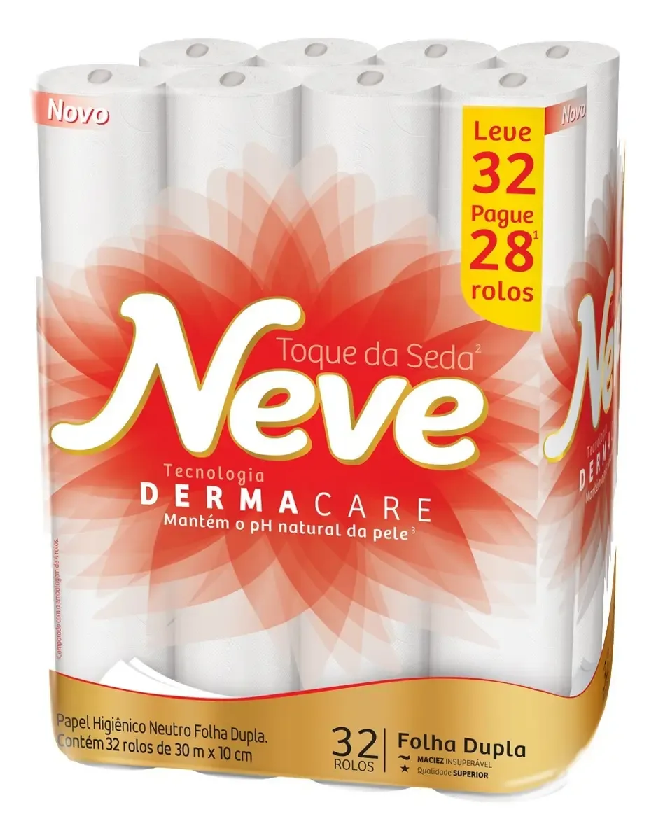 Papel higiênico Neve Toque da Seda com 32 rolos