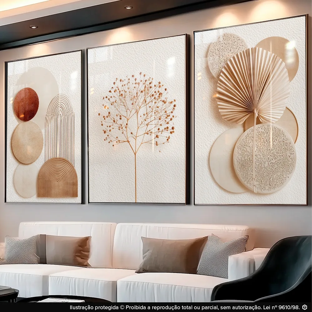 Quadros decorativos geométricos em tons neutros