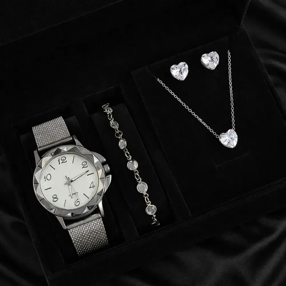 Kit de relógio feminino com acessórios prateados