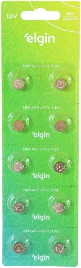 Bateria alcalina Elgin LR41 com 10 unidades