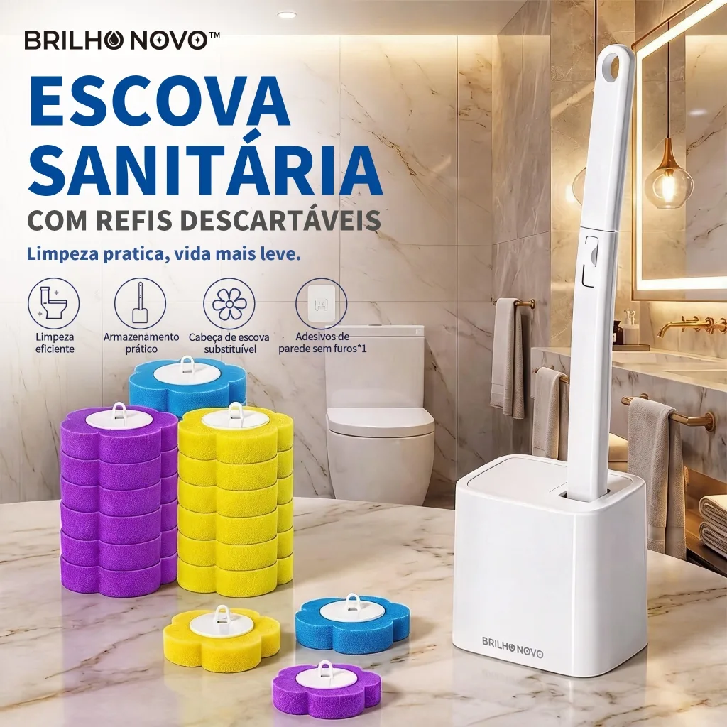 BRILHO NOVO Escova Sanitária com Cabeça Substituível e Refis Descartáveis