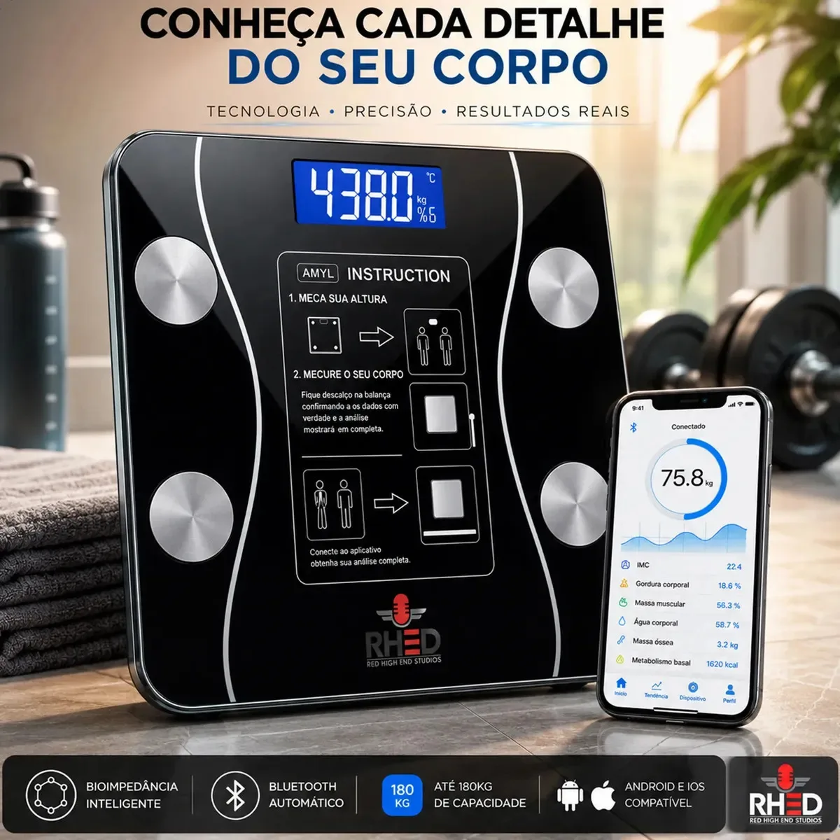 Balança digital de bioimpedância Bluetooth