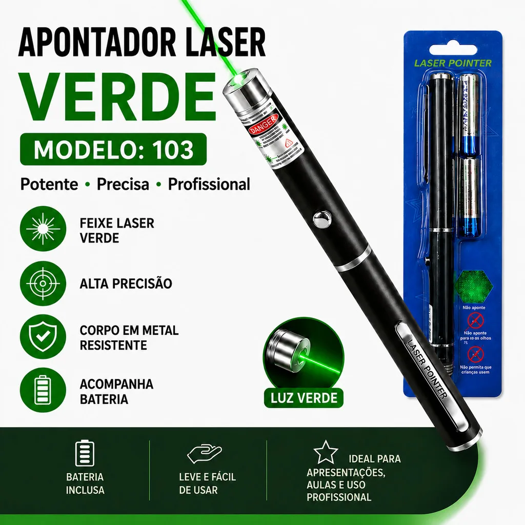 Apontador laser verde recarregável para apresentações