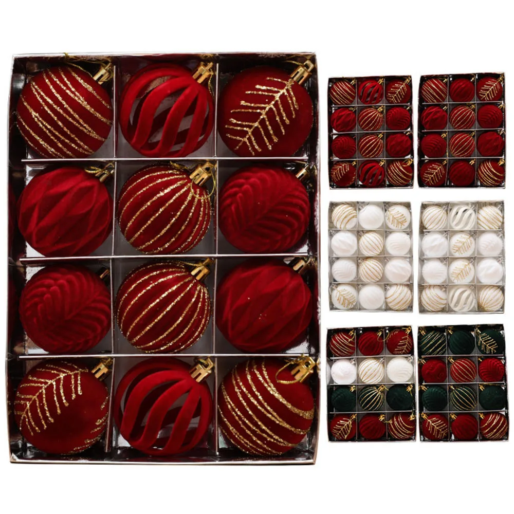 Bolas de Natal de veludo com 12 peças