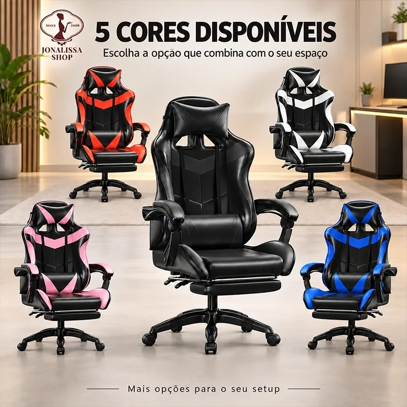 Cadeira gamer ergonômica com reclinação ajustável