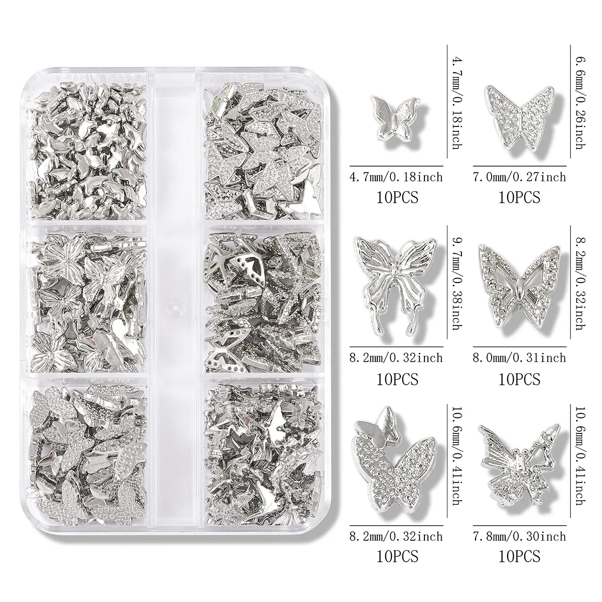 Kit com 60 enfeites metálicos para unhas