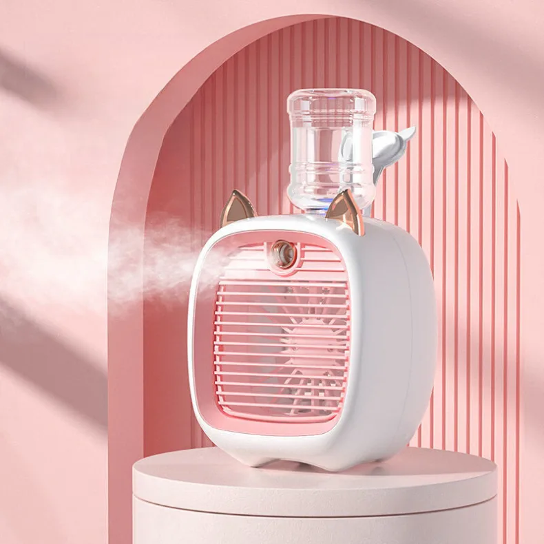 Mini umidificador e ventilador de mesa em formato de gatinho