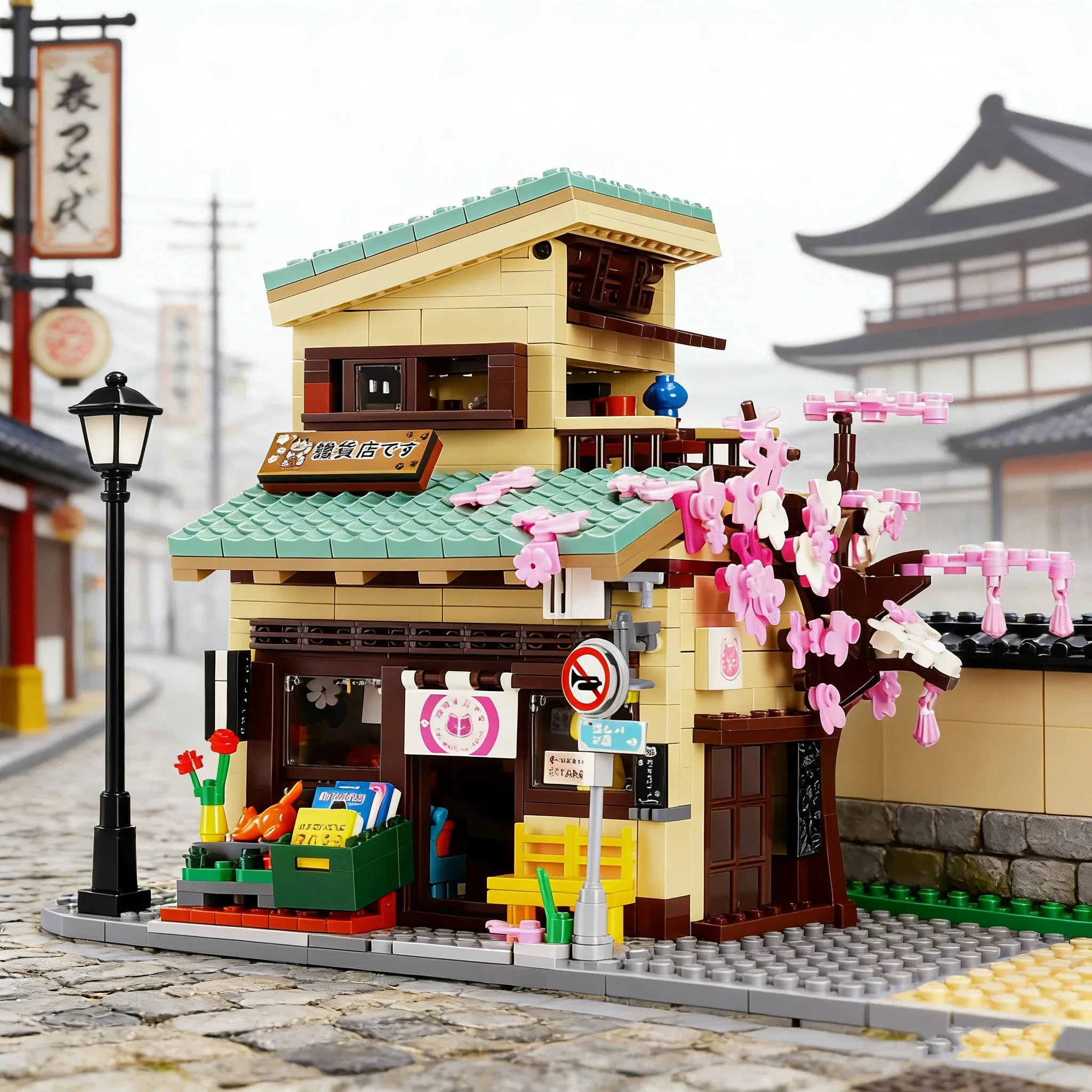 Conjunto de blocos de montar com cenário urbano e luzes